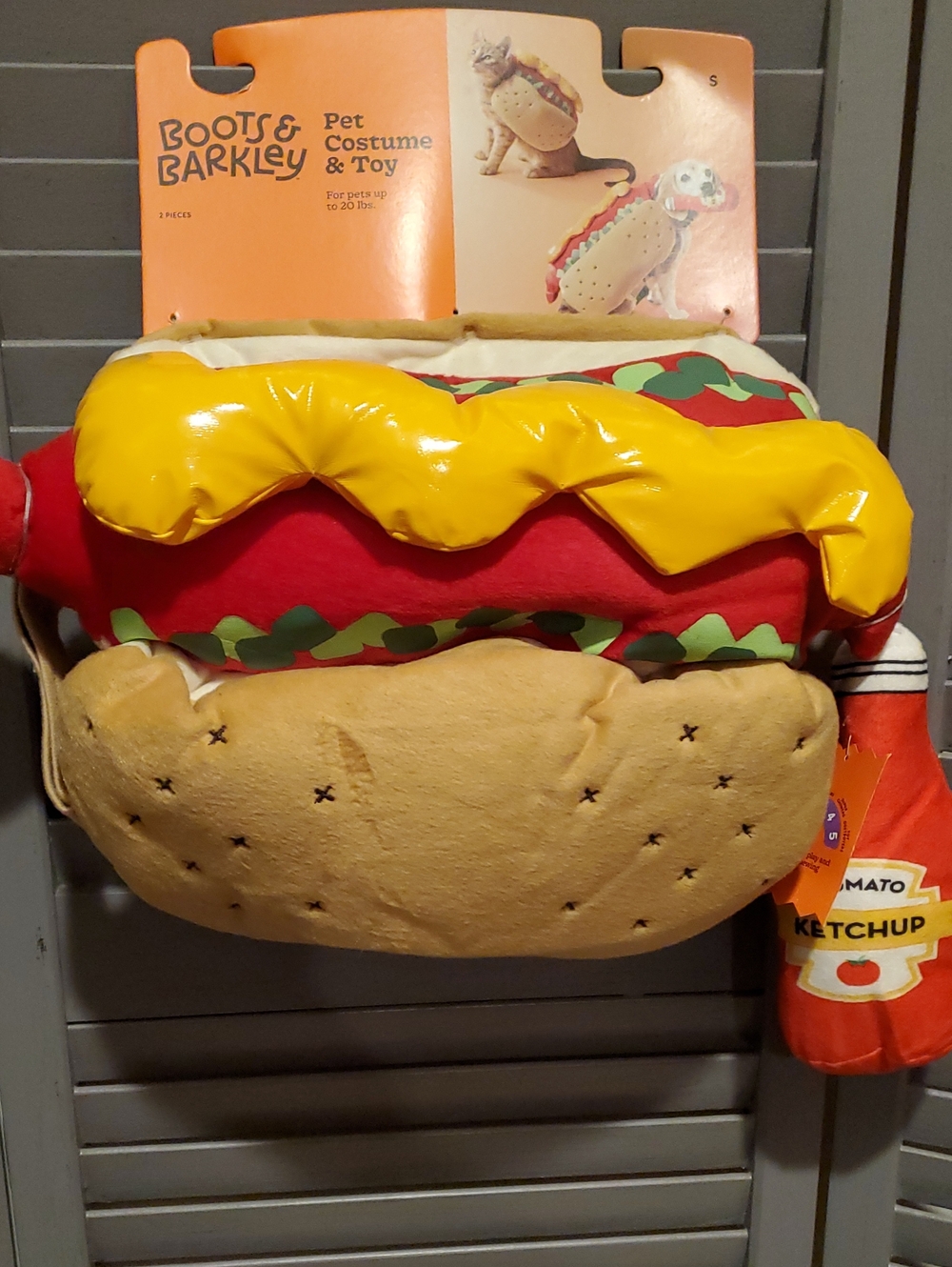 Boots & Barkley Red and Yellow Plush Hot Pet Costume with Ketchup Toy Size S NWT